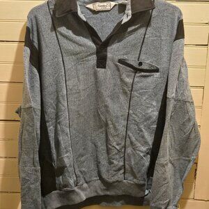 Classics Pullover Sweatshirt Mens XL Blue Collared Pocket Long Sleeve Ribbed